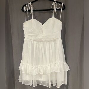 Lulus Angelic Approach White Chiffon Ruffled Tie-Strap Mini Dress